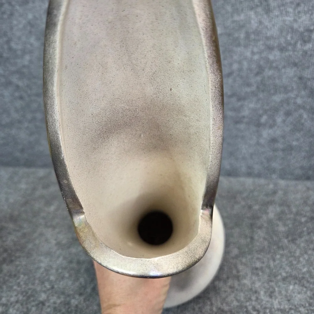 Vintage Royal Haeger Large Vase Lava Glaze Metallic White #R1752 MCM 1950s 16.5